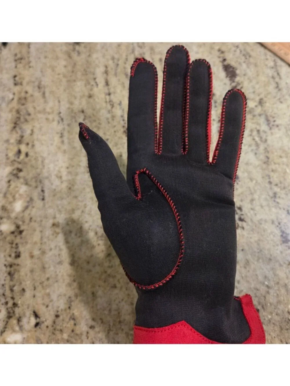 Vintage Womens Size M Gray Red Nylon Stretch Formal Gloves Shalimar